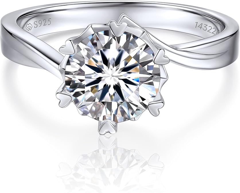 MomentWish Engagement Rings 1/2Ct D VVS1 Moissanite Ring for Women S925