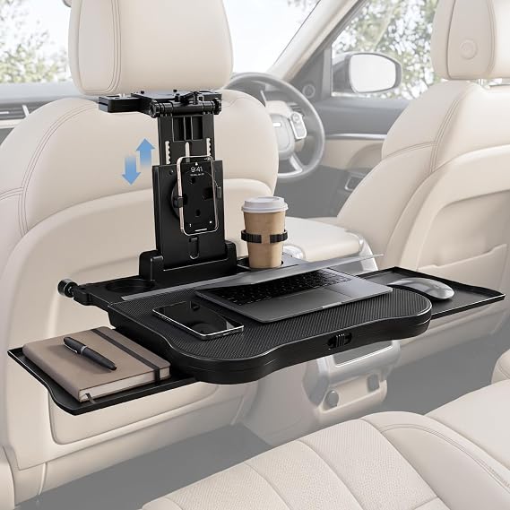 Car Back Seat Tray Table, Portable Laptop Desk with Cup Phone Holder, Foldable Car Travel Tray for Kids Adults, Multifunctional Dining Work Table,