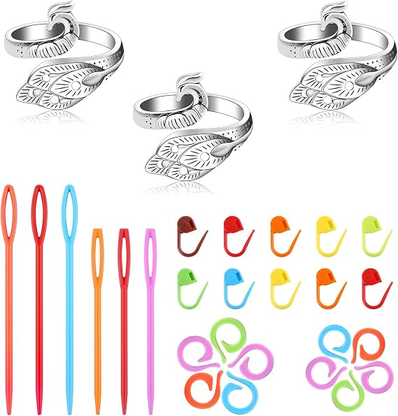 Yizzvb 3 Pcs Crochet Ring 30Pcs Stitch Markers Knitting Tension Rings