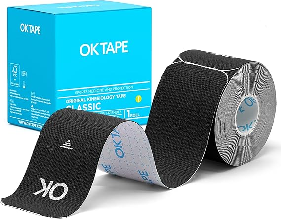 OK TAPE Kinesiology Tape Precut Elastic Hypoallergenic, 20 Strips, 2"x16ft | Sensitive Skin Friendly Latex Free Hypoallergenic Athletic Tape Roll for Muscle Joint Knee Waterproof Black