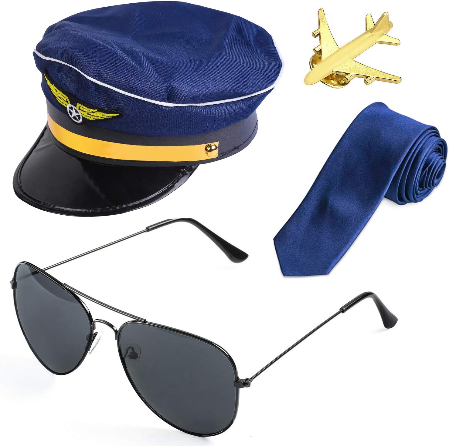 Beelittle Airline Pilot Captain Costume Set Pilot Dress Up Accessory Set with Aviator Sunglasses