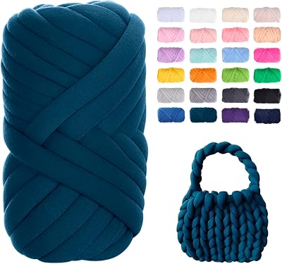 JeogYong Chunky Yarn for Hand Knitting, 0.55lb10 Yards Arm Knitting Bulky Giant Tubular Yarn for Bags, Baskets, Pillows, Pet Nests, DIY Crafts Denim Blue
