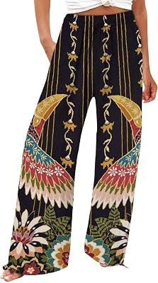 Soyumi Flowy Womens Casual and Dressy Beach Elastic Waist Wide Leg Pants with Colorful Floral Print Pants Women