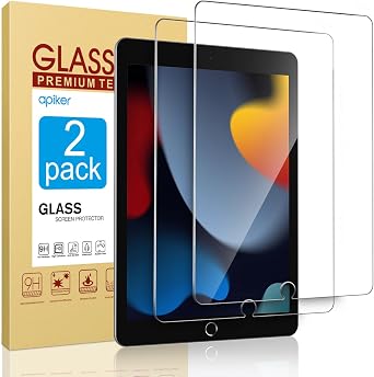 apiker 2 Pack Screen Protector for iPad 9th 8th 7th Generation 10.2 Inch, Tempered Glass Film for iPad 9 8 7 2021/2020/2019, Case Friendly, Apple Pencil Compatible, High Response