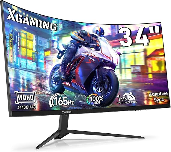 XGaming 34 Inch Curved Gaming Monitor WQHD, 1500R Ultra Wide QHD 3440 x 1440p, Up to 180Hz, 100% sRGB, 1ms, FreeSync, Dual HDMI/DP, Built-in Speakers, VESA Mounted, Black