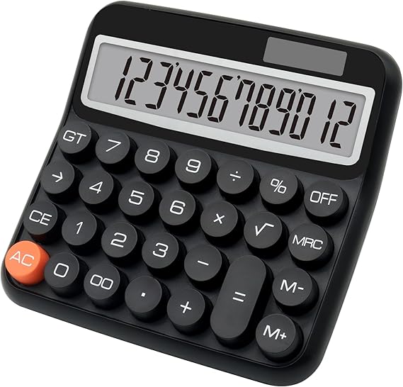 Black Calculator, Big Button Calculator with Large LCD Display | Black Calculators Desktop for Offices, Solar Calculator Powered by two Modes