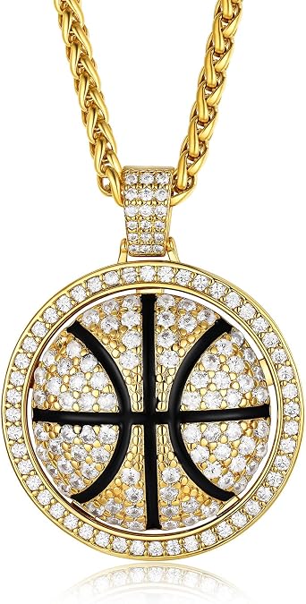 KeyStyle Bling Sports Necklace for Men Teen, Spinner Pendant for Athletes (Baseball Soccer Basketball Football Pendant)