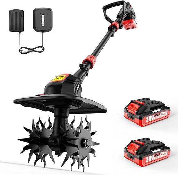 EWORK 20V Cordless Tiller Cultivator, Electric Hand Tiller for Gardening