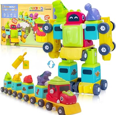 Take Apart Toys-Robot Train Dinosaur Building Set-STEM Educational Learning Toddler Toys for 4 5 6 7 8 yr Boys, 5 in 1 Vehicle Creative Toys for Kids 3-5 5-7 Boys Girls Party Christmas Birthday Gift