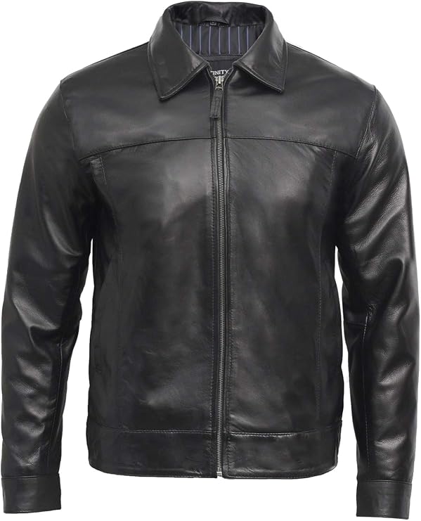 BRANDSLOCK Leather Jackets for Men Real Sheepskin Black Mens Leather Jacket Harrington Style Slim Fit