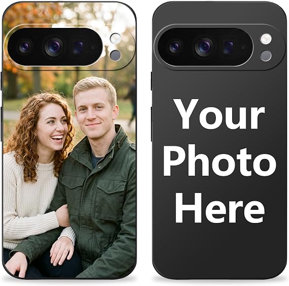 Custom Personalized Photo Phone Case for Google Pixel 11 10A 10 9 8 7 6 A Pro/Pro XL | Soft Black TPU Shockproof Protective Cover(Black-1 Photo&Text)