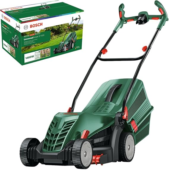 Bosch Home & Garden Universal Rotak 37-555 Çim Biçme Makinesi | 1400 W motor, kesim genişliği: 37 cm, 40 litre çim toplama sepeti, Ergoflex saplar