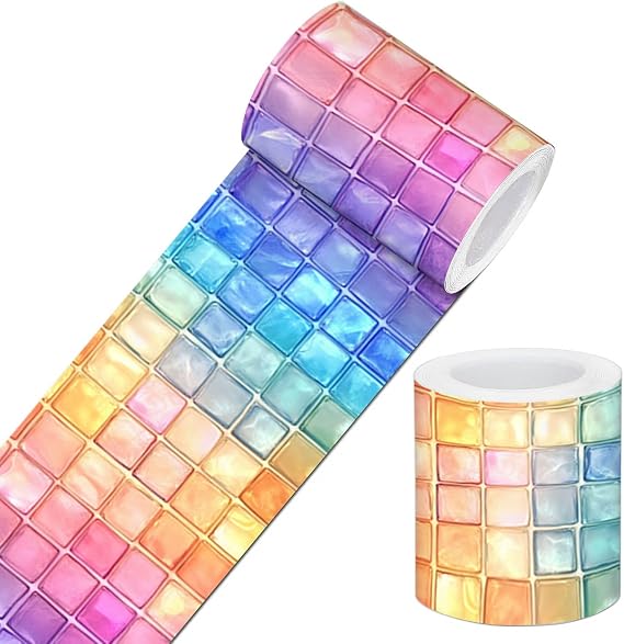 IVN Wallpaper Border Peel and Stick Wall Rainbow Glass Block 4x196 Inch