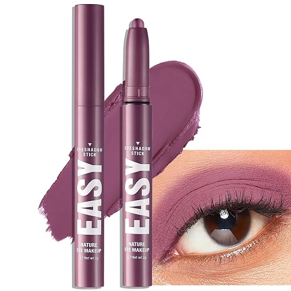 Purple Eyeshadow Stick - Long Lasting Cream Matte Eyes Shadow Pencil Buildable Brightener Crayon Eyeliner Highlighter Makeup, Lightweight Waterproof & Smudge Proof for Easy Quick Application