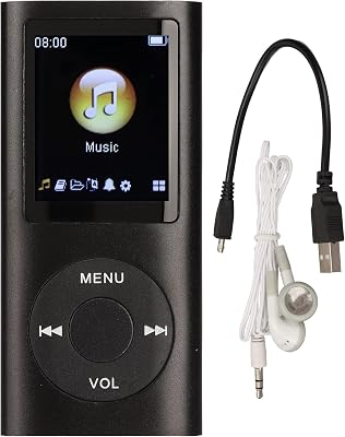 MP3 Player, Stylish Portable Lossless Sound Music Player with Earphones, Support 64G Memory Card, Sleep Shutdown, 1.8 LCD Screen, 8h Playtime, for Kids, Sports Black