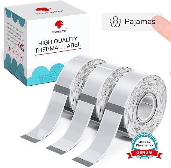 Phomemo Labels D30 Label Tape, Black on Clear Print Master Labels Refill Name Label, Sticker Thermal Paper Self-Adhesive, 12 x 40 mm (0.47 x 1.57 Inch) 160 Tapes/Roll, 3-Roll for Kids School Items