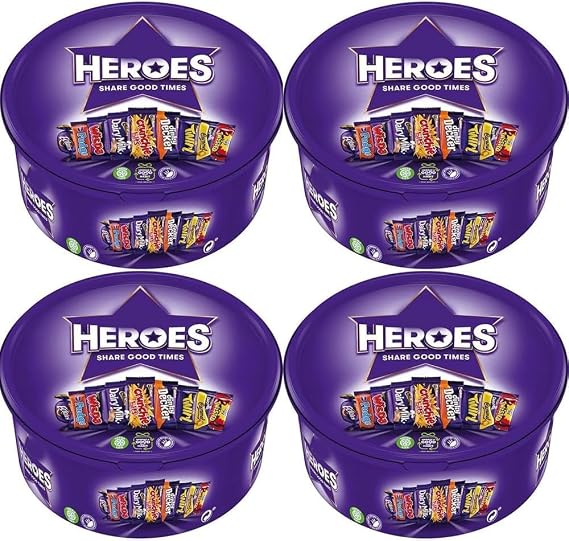 4 x Heroes Chocolate Tub 475g Assorted Individually Wrapped Milk Chocolate Selection, Sharing Chocolate Gift Tub for Christmas