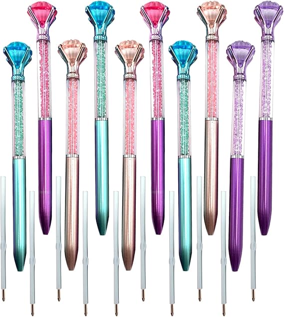 Diamond Pens Pack of 10 ,Big Crystal Diamond Ballpoint Pens Retractable Metal Quicksand l Pens ,for Office Supplies, Decorations, Women Gift(10 pens)...