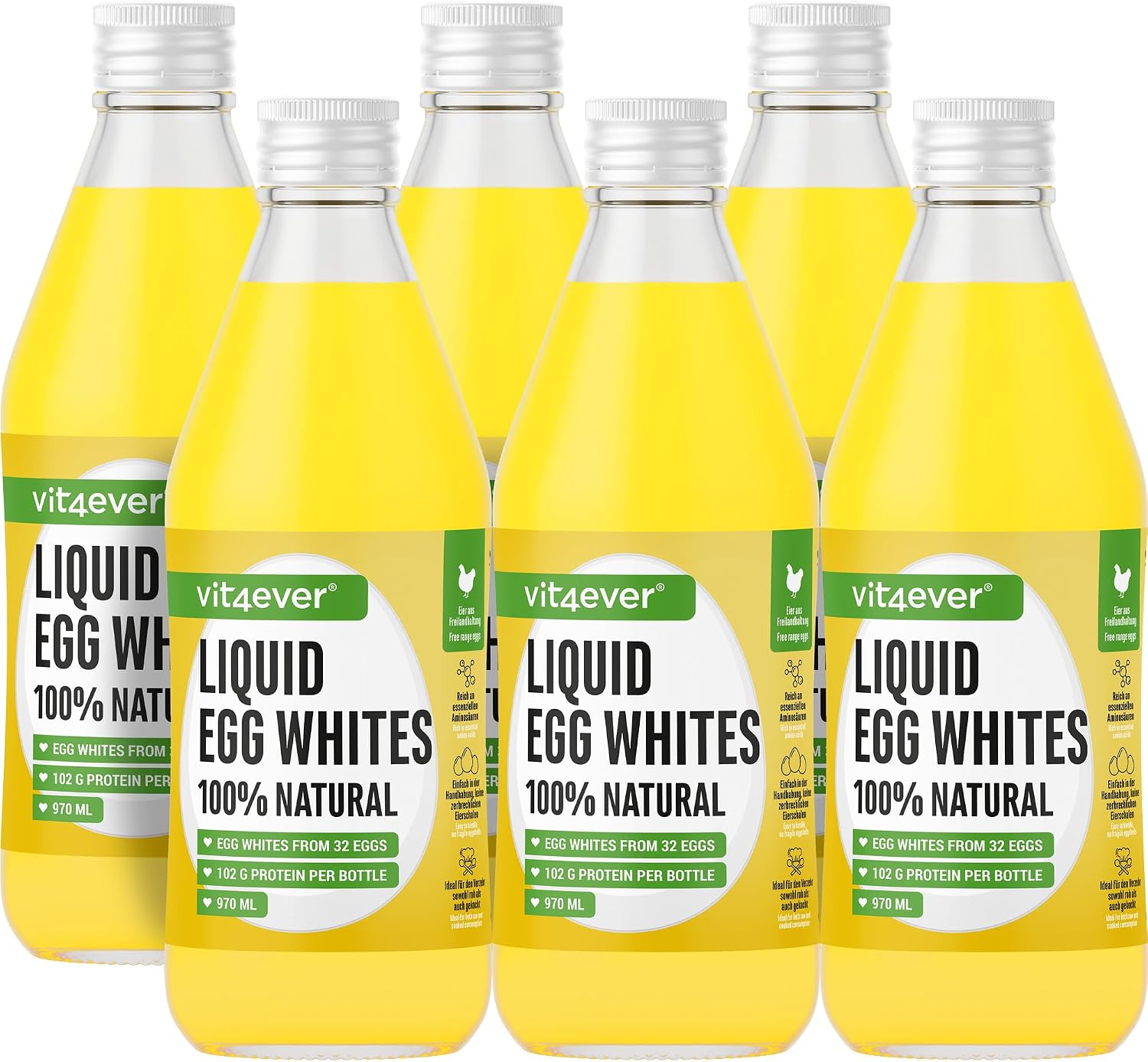 Vit4ever 100% Liquid Protein (6 x 970 ml) Egg Clear Liquid from Free Range High-Quality Chicken Protein for a High-Protein Diet