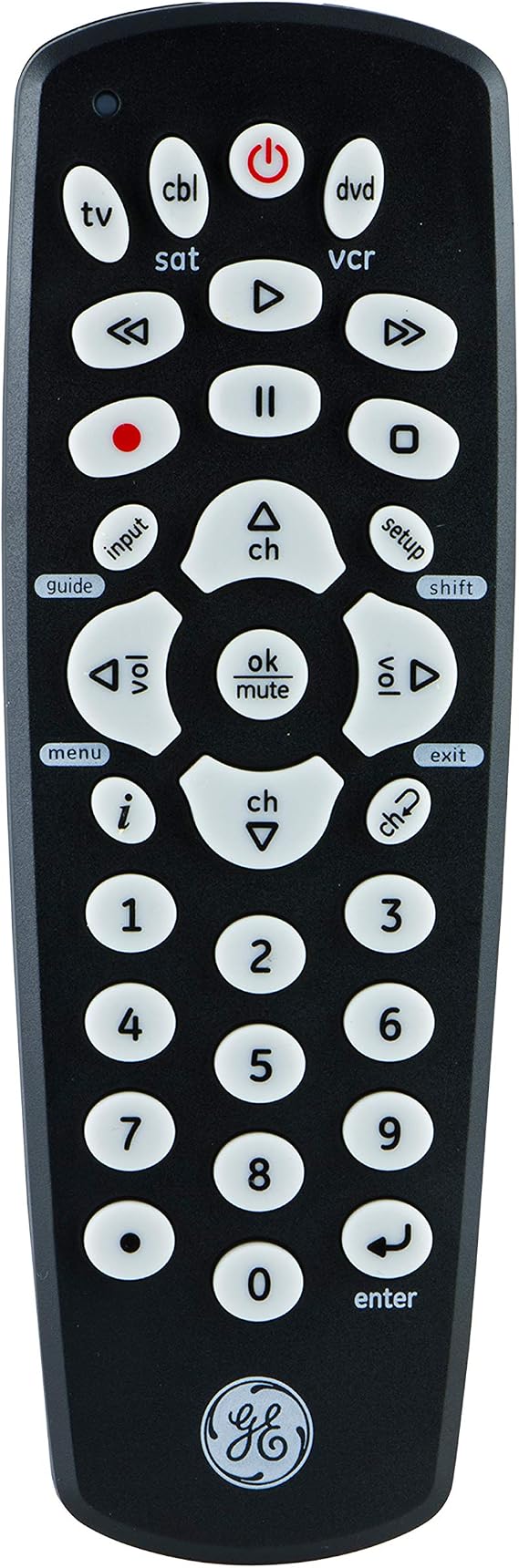 GE Universal Remote Control for Samsung, Vizio, LG, Sony, Sharp, Roku, Apple TV, RCA, Panasonic, Smart TVs, Streaming Players, Blu-ray, DVD, 3-Device, Black, 24991