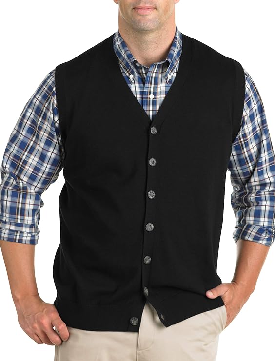 Oak Hill by DXL Big and Tall Button-Front Sweater Vest