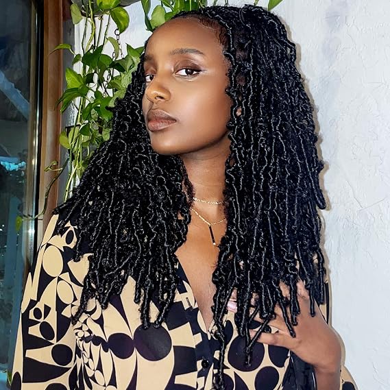 ToyoTress Butterfly Locs Crochet Hair - 16 inch 8 Pcs Natural Black Faux Locs Pre-twisted Distressed Crochet Braids Pre-looped Synthetic Braiding Hair Extensions (16 Inch,1B-8P)