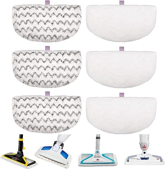Flammi Steam Mop Pads for Bissell PowerFresh 1940A 2685A 1806, #5938 | Also fits 1440 1544 2075A 19402 19404 19408 1940Q 1940T 1940W; 6 pack; 2 types: soft microfiber + scrub