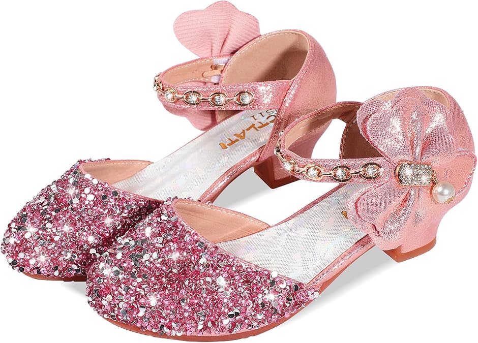 Girls Dress Pumps Glitter Sequins Princess Crystal High Heels Closed Toe for Back to School Bash Party Wedding Flower Girls Shoes