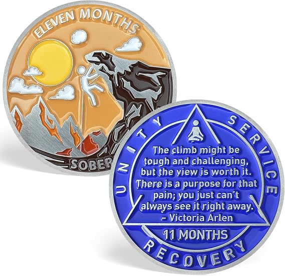 11 Month Sobriety Coin, Rock-Climbing 11 Month AA Medallion Sobriety Chips