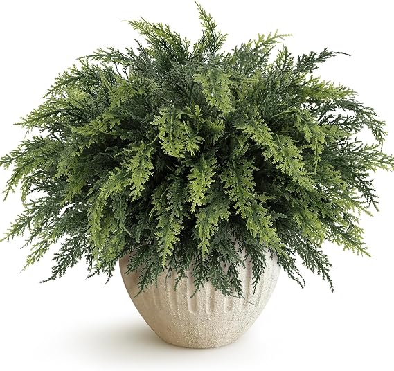 N&T NIETING 12 Pcs Real Touch Christmas Cedar Stems 18 Inches Artificial Cedar Pine Branches Fake Greenery Plants Stem Pine Picks for Vase Filler DIY Garland Wreath Xmas Indoor Outdoor Decorations