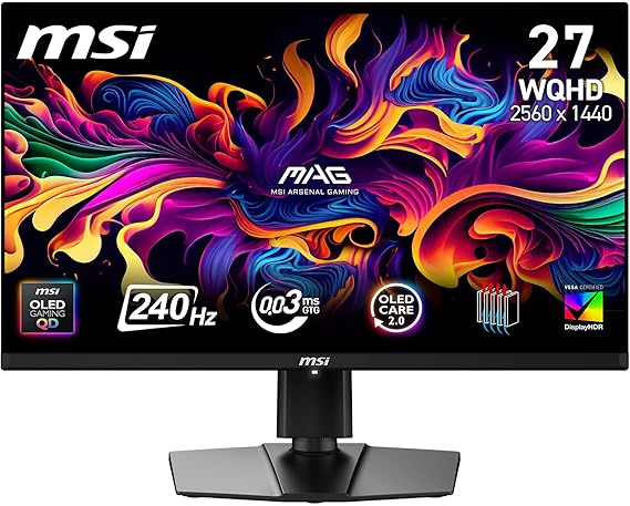 MSI 26.5 MAG 271QP QD-OLED X24, Gaming Monitör, WQHD, 16:9 Flat, QD-OLED, 240HZ, 0.03ms (GTG), Adaptive-Sync