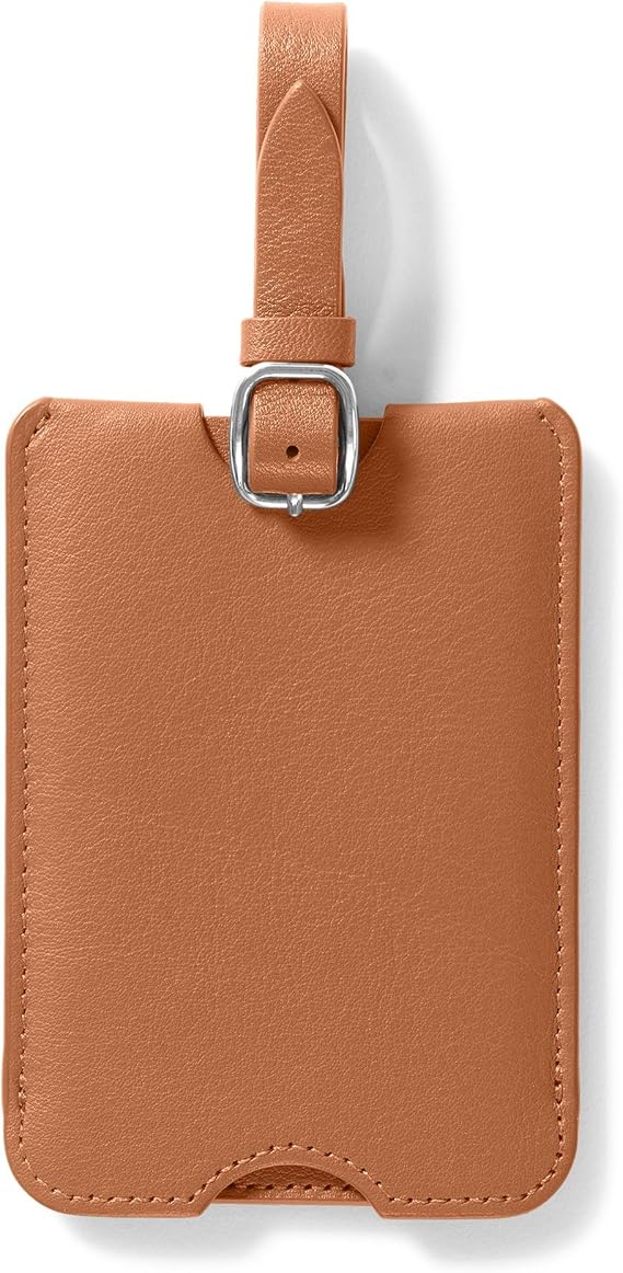 Leatherology Luggage Tag with Privacy Sleeve & Adjustable Strap - Cognac