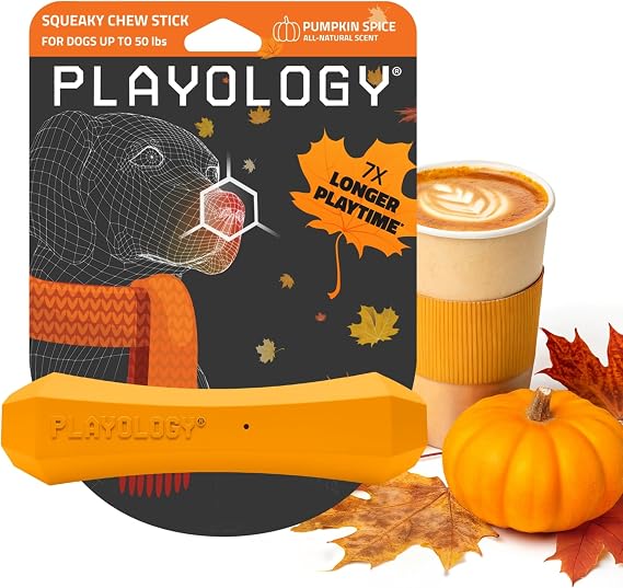 Playology Squeaky Chew Stick Scented Dog Toy - Medium, Pumpkin Spice Scent