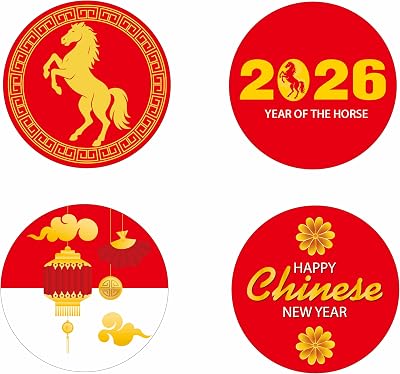 256 PCS Chinese New Year Candy Sticker Favors Decor -2026 Year of The Horse Sticker Decorations Horse Stickers Labels for Chocolate Chinese Lunar New Year Party Favor Supplies