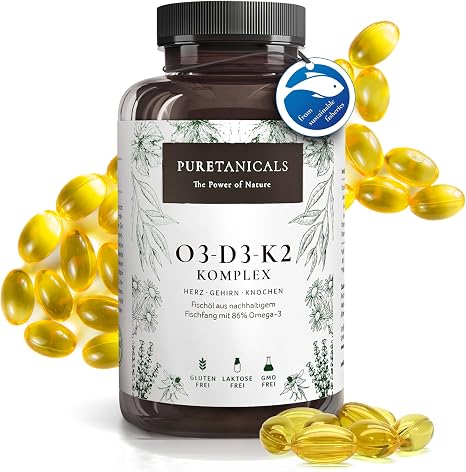 Omega 3 + Vitamin D3 K2 MK7 All-Trans Micro encapsulated - Premium Essentials O3-D3-K2 High Dose Fish Oil with Essential EPA & DHA Fatty Acids Fish Oil Omega3 Fish Oil Drops 240 Capsules
