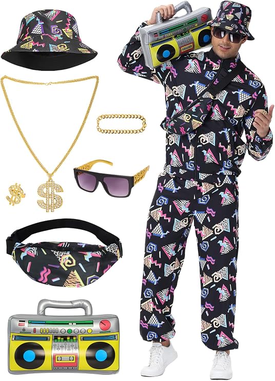 80s 90s Outfit Sets for Men, Retro Tracksuit Streetwear, Mens 80s Sportswear 9Pcs
