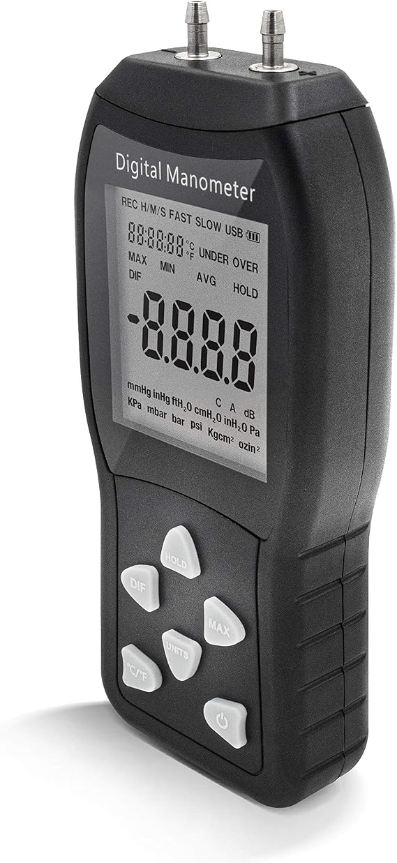 PerfectPrime AR1890 Professional Digital Air Pressure Meter & Manometer to Measure Gauge & Differential Pressure 13.79kPa / 2 psi / 55.4 H2O