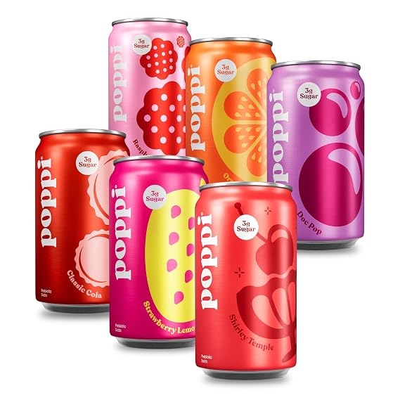 Poppi Prebiotic Soda, Mini Stars, 7.5 Oz Mini Can, 12 Pack