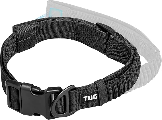 TUG Grab Dog Collar with Built-in Magnetic Traffic Leash (Medium/Black) | Magnetic Built-In Traffic Leash | Shock-Absorbing Bungee | Adjustable Strap