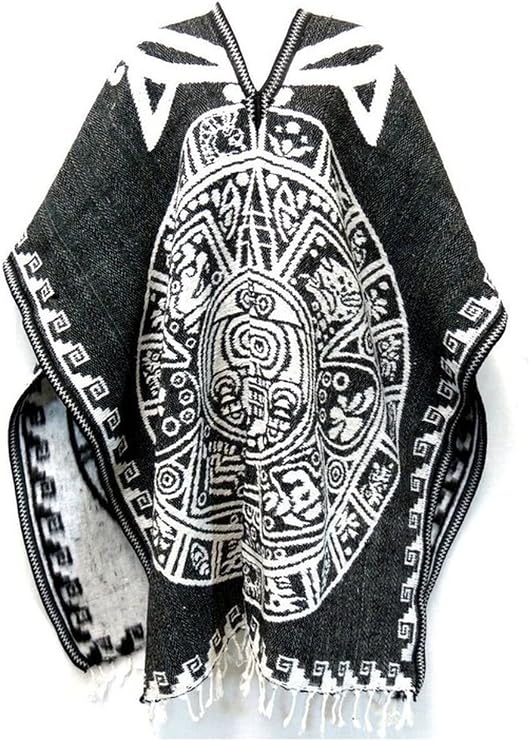 Del Mex Authentic Mexican Poncho Cobija Gaban Blanket -Black & White