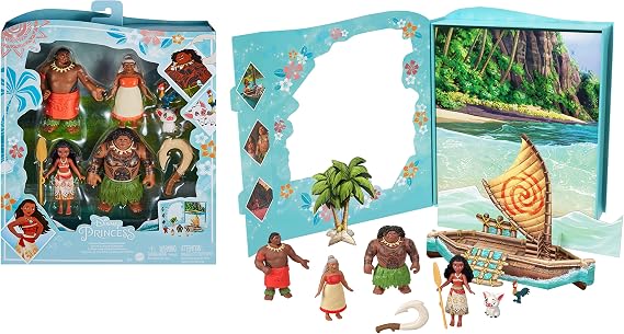 Mattel Disney Princess Toys, Moana Small Doll Story Pack with Moana Doll, 5 Character Figures & 1 Accessory, Inspired by the Movie