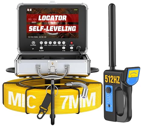 Sewer Camera with Locator 100ft, Self Leveling Drain Cameras with Distance Counter, 7mm Thickness Cable, 9" IPS 1080P HD Plumbing Camera Snake with Light, Pipe Inspection Cam with MIC/DVR 32GB