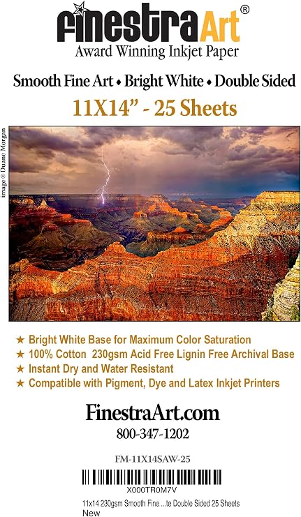 11" X 14" Smooth Fine Art Archive Bright White Double Sided - 25 Sheets