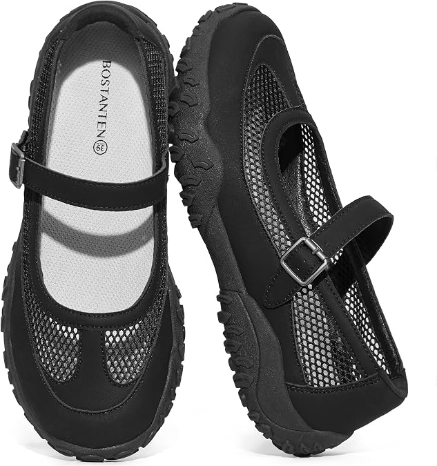BOSTANTEN Ballet Sneakers Mary Jane Shoes, Breathable Mesh, Cushioned Sole