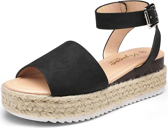 Vepose Womens Espadrille Platform Wedge Sandals, Open Toe Ankle Strap 400A