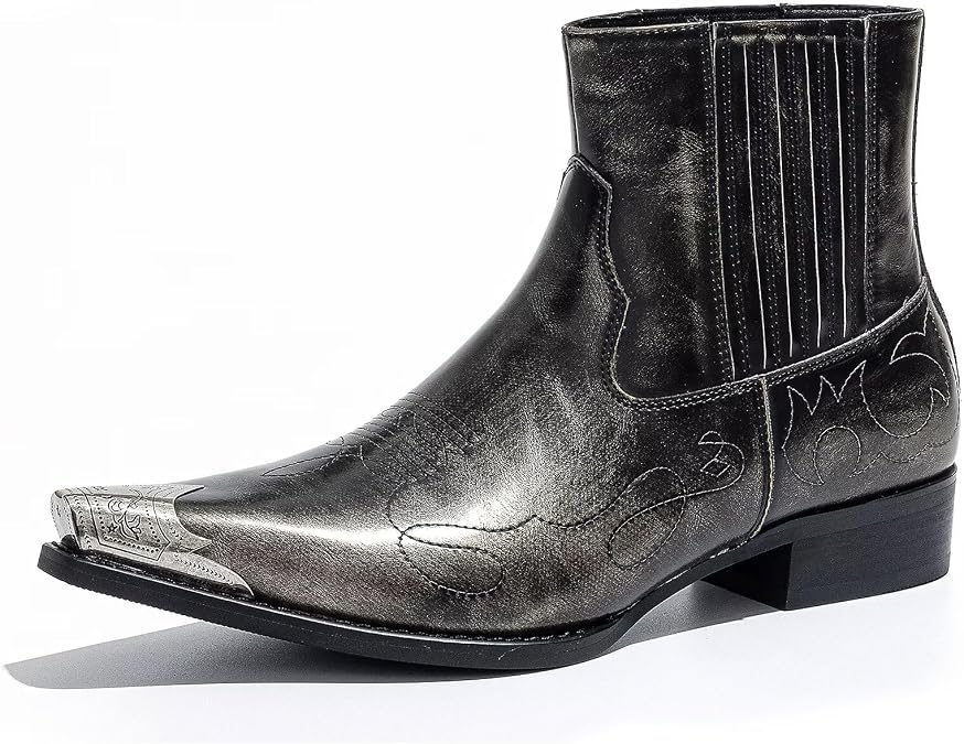 Metal Toe Men’s Chelsea Boots, Western Style Pointed Toe Boots for Casual or Formal Wear