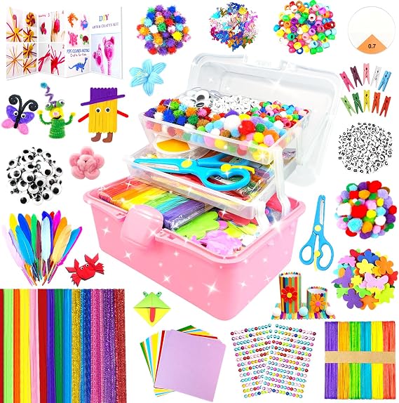3000 Arts and Crafts Supplies for Kids Craft Kit Craft Box with Pipe Cleaners Arts and Crafts for Kids Age 4-6, 6-8, 8-12 DIY School Supplies Materials Set Toys Gifts for Girls Boys Toddlers, Red