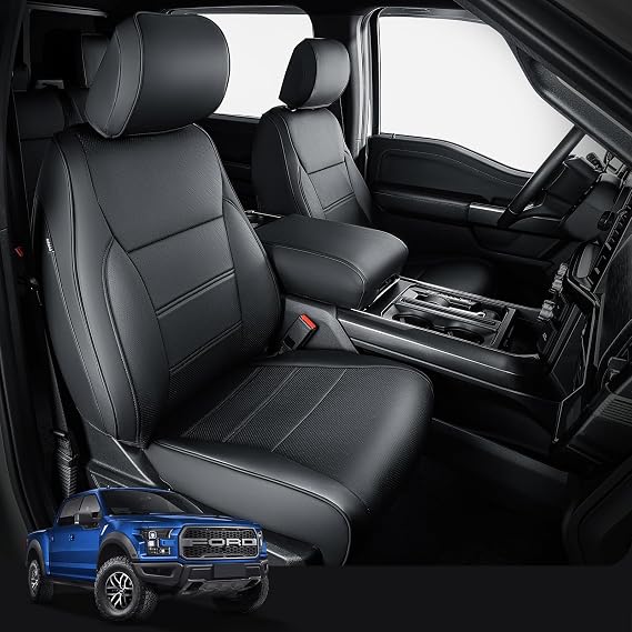 Super Cover for Ford F150 Seat Covers 2015-2026 Full Set SuperCrew/CrewCab | Only 1st Row Bucket Seat, XL, XLT, STX, Custom Fit, Waterproof, F-150 Leather Truck Covers, Pickup Accessories Black