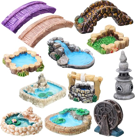 Jetec 12 Pcs Mini Water Well Fairy Garden Accessories Classic Style