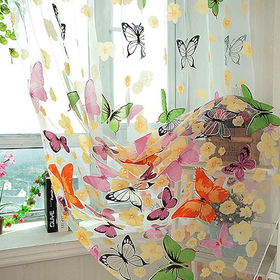 1X2M Butterfly Curtains, Sheer Curtains Tulle Curtains for Living Room Bedroom Balcony Coffee House (2 Panels)